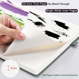 ZXHQ A5 Bullet Dotted Journal Dotted Notebook, 150gsm Thick Paper, 256 Pages, Dot Grid Hardcover, Tree of Life Design, Fine Inner Pocket - 15 × 21 cm, Dark Green