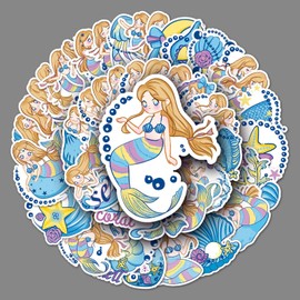 Mermaid Stickers Pack of 50 Cute Cartoon Sea Animals Stickers for Water Bottles Skateboard Scrapbook Suitcase Laptop Bicycle Kawaii Waterproof Mermaid Princess Stickers for Girls Children