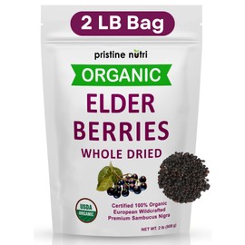 Organic Elderberries Dried Bulk | Whole European Elderberry Dried, Wildcrafted All Natural | Non-GMO, Non-irradiated | Immunity Booster Antioxidants and Vitamins | Make Syrup, Tea| 2 lb (32 oz)
