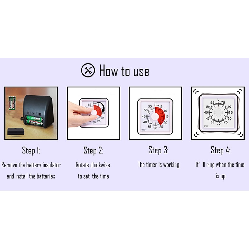 Bell Bind Cute 60-Minute Visual Timer, Classroom Countdown Clock, Silent