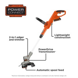 BLACK+DECKER 20V MAX Cordless String Trimmer, 2 in 1 Trimmer and Edger, 12 Inch, Battery Included (LST300)