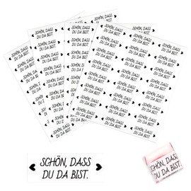 Sticker Schön Dass Du Da Bist, Pack of 96 Stickers Schön Dass Du Da Bist, Rectangular Party Favours Stickers 5 x 1.8 cm for Wedding Decoration, Birthday, Christening, Communion, Party Favours