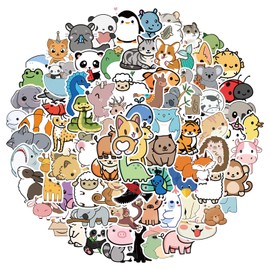100 Pcs Cute Animal Stickers, Kawaii Cartoon Dog, Cat, Elephant, Panda & More, Fun Vinyl Decals for Laptops, Water Bottles, Phones, Skateboards, Cars, Guitars & DIY