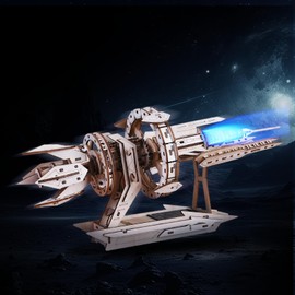 3D Puzzles for Adults – Wooden DIY Starship with LED & Gears,Unique Adult Puzzle Gift for Teens & Puzzle for Adults, Sci-Fi Collectible with Mechanical Fun
