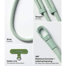 Ringke Holder Link Flow Adjustable Shoulder Y-Type Strap with Patch, Universal Detachable Cell Phone Crossbody Neck Lanyard for Most Smartphone Cases - Mute Mint