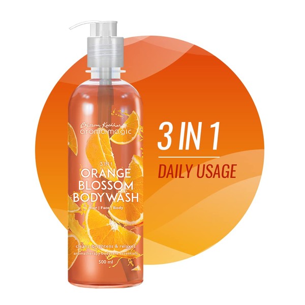 Aroma Magic 3 in 1 Orange Blossom Hydrating Body Wash | 7.44 Fl Oz (220ml) | Natural Exfoliating & Moisturizing Bodywash | for Skin & Hair Care | for Men & Women
