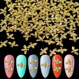 WOKOTO 100pcs Gold Bees Nail Charms For Nails 3D Bees Charms For Acrylic Nails Bees Jewelrys Metal Nail Charms Nail Accessories Bees Nails Jewels For Acrylic Nails Studs Decorations For Nail Art