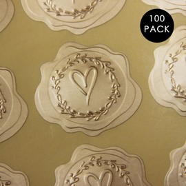 100 x Embossed Gold Foil Heart Stickers, Wedding Favor Stickers, Envelope Seals, Invitation Labels, Wedding Stickers, Small Business Labels