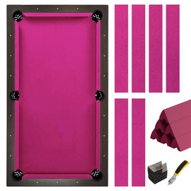 iEsstros 8ft Pool Table Felt and Bumper Kit for Billiard Cloth with Pool Table Bumpers and Cushions Facing, 6 Pcs Cloth Strips and Staple Remover-Pink