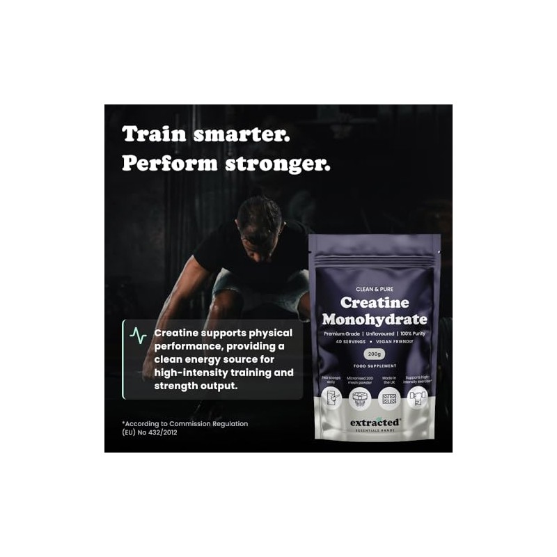 Pure Creatine Monohydrate Powder, 200g, 40 Servings