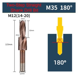M35 HSS-CO Cobalt Two Stage Step Drill Bit Screw Counterbore Twist Countersink Drill for Stainless Drilling and Chamfering (M12 180)