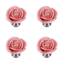 Savagrow 4pcs Rose Flower Ceramic Knobs Cabinet Drawer Knobs Rose Door Pull Handles Dresser Knobs Pink