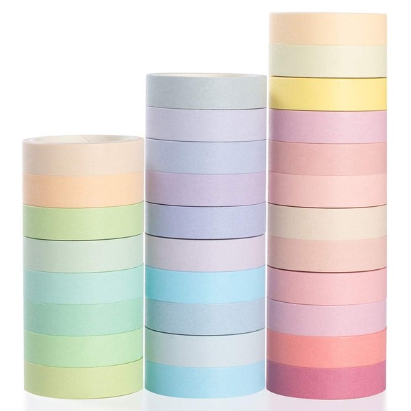YUBBAEX Washi Tape Pastel Decorative Tape for DIY, Crafts, Gift Wrapping, Scrapbook Supplies (Multi-Color 30 Rolls)