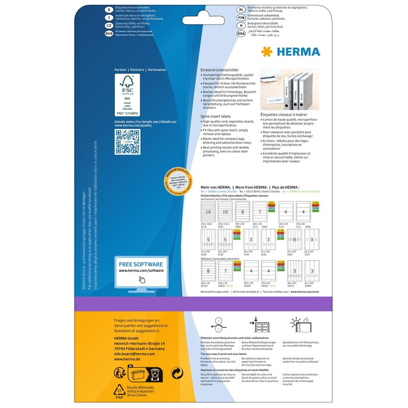 HERMA 65123 Insertion Spine Labels for Folders Perforated Short Narrow