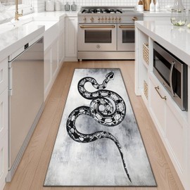 Python Runner Rug 2x6ft Gray Vintage Art Design Soft Washable Delicate Locking Edge Durable Hallway Rug, Gothic Snake Print Bedroom Living Room Office Indoor Entrance Mats