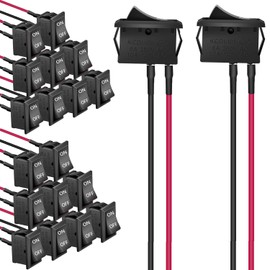 RUNCCI-YUN 20 x Rocker Switch ON-OFF Rocker Switch 12 V Car Switch SPST Mini Rocker Switch 20 mm 2-pin AC 10 A/125 V 6 A/250 V for Motorcycle, Saloon, Boat (Black with Wire)