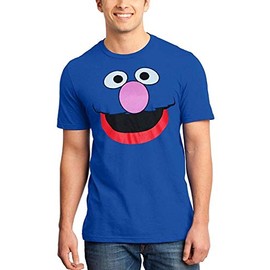Animation Shops Grover Face Adult T-Shirt (Medium) Royal Blue