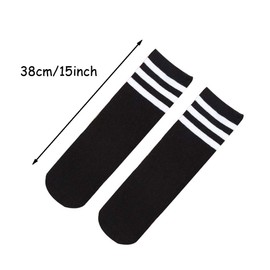 Ymkf Sqqr 6 Pairs Knee High Soccer Socks for Kids, Youth Sports Uniform Socks, Striped Stocking for 8-12 Year Old Boys Girls, Black/White