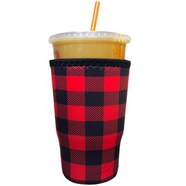 Koverz Iced Coffee Sleeve, Insulated Neoprene Cup Sleeve, Fits a 32 Oz. Coffee Cup, Washable and Reusable, Iced Coffee Accessories, Large Buffalo Plaid