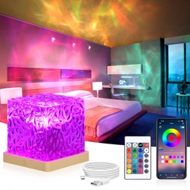 URAQT Starry Sky Projector, 30 Lighting Modes 16 Colours LED Night Light Dimming Crystal Type C 1200 mAh Night Light Lamp with Touch Control Remote Control Wave Lamp App Operation Control