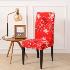 Ogrmar 4PCS Stretch Removable Washable Dining Room Chair Protector Slipcovers Christmas Decoration/Home Decor Dining Room Seat Cover