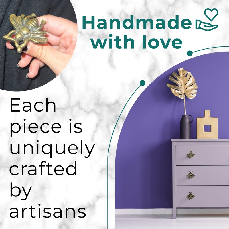 Antique Brass Knobs - Animal Inspired Bee Design - Iron