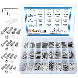 KOXXIAMOQ 945 Piece Cylinder Screws with Hexagon Socket Screws with Nuts Set, M2 M3 M4 M5 Screws Set, Stainless Steel Machine Screws, Threaded Screws with Nuts and Washers Set (945)