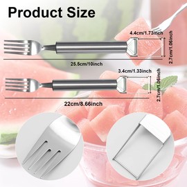 Garegce 2Pcs Watermelon Slicer Fork Melon Slicer, 2-in-1 Stainless Steel Double Head Melon Cutter Slicer Tool, Fruit Watermelon Cutter for Home Kitchen Parties Camping Picnic -Silver