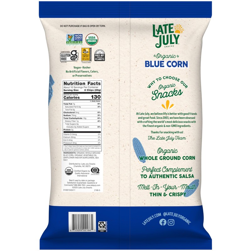 Late July Blue Corn Organic Tortilla Chips, 10.1 Oz Bag