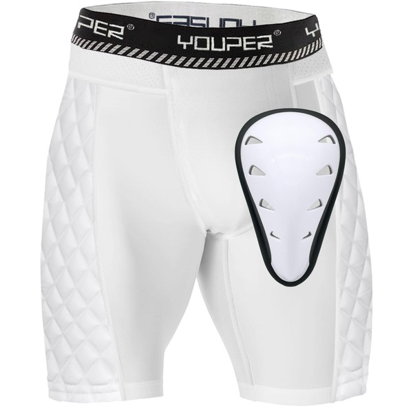Youper Adult Elite Compression Padded Sliding Shorts w/Protective Athletic Cup