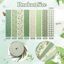 40 Pcs 2.5'' x 39.4'' Sage Green Quilting Cotton Fabric Greenery Precuts Quilted Fabric Bundle Gingham Polka Dot Spring Leaves Printed Sewing Material for Holiday Patchwork DIY Craft Supplies