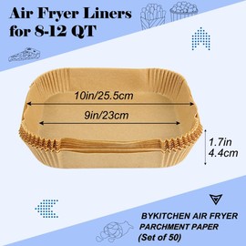 BYKITCHEN Large Air Fryer Liners, 10 Inch Square Air Fryer Liners, XL Airfryer Parchment Paper, Compatible with Corsori, Power XL, Gourmia Airfryer and More (Set of 50)