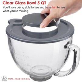 Glass Mixing Bowl Accessory 5 Quart - Compatible with KitchenAid 4.5 and 5 Quart Tilt-Head Stand Mixers (With Lid & Lock Ring)