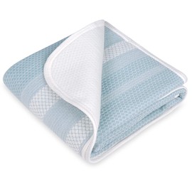 Organic Cotton Patterned Baby Crib Blanket for All Seasons - Warm, Breathable, Super Soft, Thick and Light Weight Quilted Toddler Blanket for Boys and Girls 39''x39'' Large - Blue Stripes