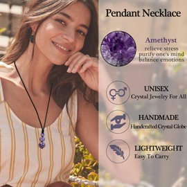 Crystal Necklaces for Women Men, Amethyst Round Necklace for Protection, Crystals and Healing Stones Pendant Jewelry for Spiritual(Amethyst(3 beads))