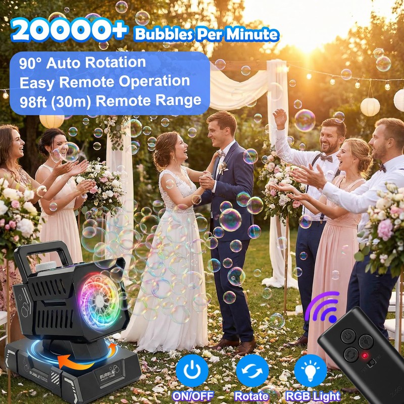 Hanstre Rechargeable Bubble Machine with Remote, RGB Lights & Auto