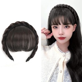 Bangs Wig, Partial Wig, Braid Headband, Natural, Lightweight, Breathable, Easy to Wear, Small Facial Effect, Increased Wig, Bangs, Suitable for Everyday Use, Work Commutes, School, Cultural Festivals,