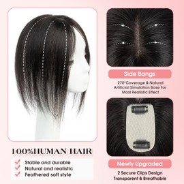 isheeny Premium Human Hair Topper for Women 14Inch Real Human Hair Toppers for Thinning Hair & Volume Natural Black Hair Pieces for Women With Artificial Base & 2 Secure Clips