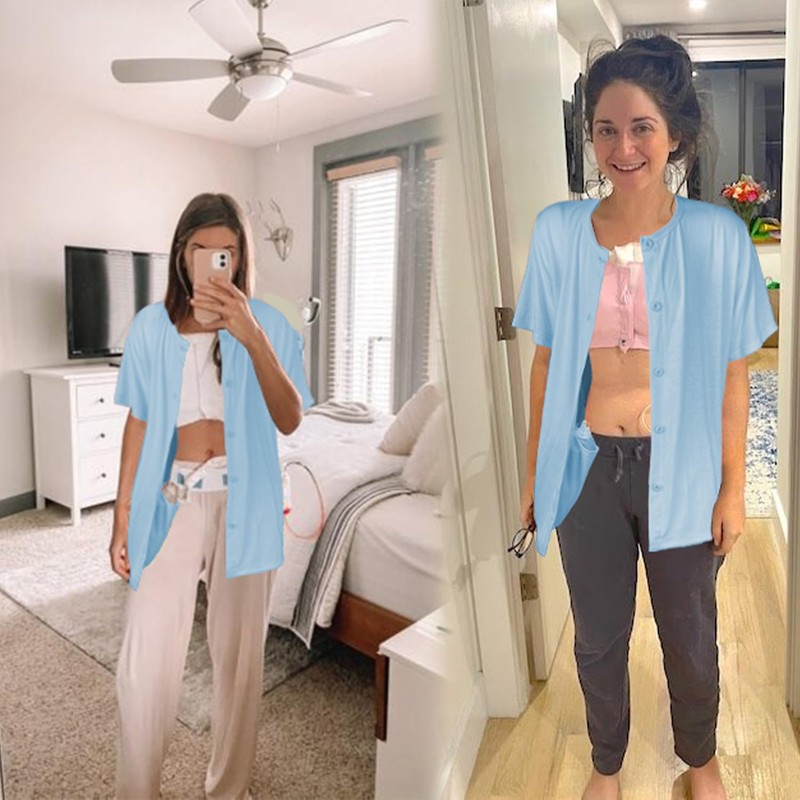 UCOVERIT Camisa post mastectomía para mujeres, Azul Real, L, Media