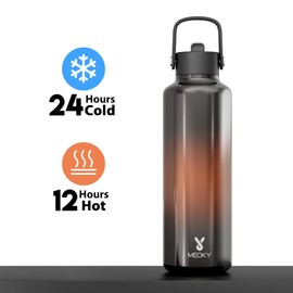 Meoky Insulated Water Bottle for Men: 710ml Leakproof Water Bottle with Straw - Keeps 24 Hours Cold & 12 Hours Hot for Home Office Sports - Boyfriend Husband Dad, Amber