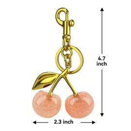 ERTUNA Cherry Bag Charm Purse Charms Keychain- Car Accessories Gifts for Women Christmas Valentine Day For Women - Gold Pink