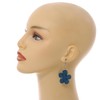 Blue Coloured Wood Flower Drop Earrings - 60mm L