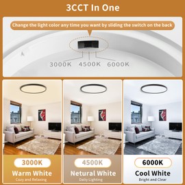 6-Pack 12Inch LED Ceiling Lights Flush Mount Black 3200LM, Dimmable Ceiling Light Fixtures, 3000K 4500K 6000K CCT, 24W Super Slim Low Profile Modern Ceiling Light for Bedroom Bathroom Hallway Kitchen