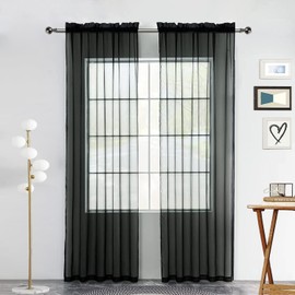 youleyar Cortinas transparentes con bolsillo para barra, gasa, 2 paneles, blanco, beige, negro, gris, café, 1.32 m de ancho, 2.13 m de largo, 1 par para cocina, dormitorio, niños, sala de estar