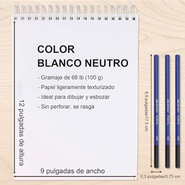 Cuaderno de Dibujo 9 x 12 Pulgadas con 3 Lápices HB, Sketchbook Encuadernado en Espiral, 100 Hojas de Papel Beige 68 lb/100 g/m², Libreta de Dibujo y 