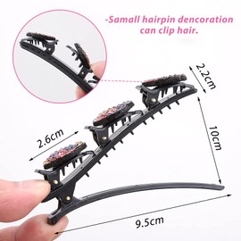 iTGOOS 5 Pcs Three Flower Side Hair Clips Sparkling Crystal Stone Braided Hair Clips Double Layer Hairpin Multi Clip Hair Barrettes Duckbill Clip with Rhinestone Braid Hair Accessories