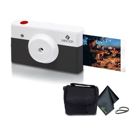 Minolta MNCP10-CH Instapix 2 in 1 Instant Print Digital Camera & Bluetooth Printer (Charcoal) + Camera Bag + Diginerds Microfiber Cleaning Cloth