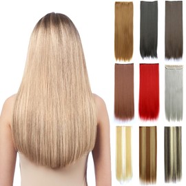 Extensiones de pelo de 1 pieza, 5 clips, 3/4 de cabeza completa, pelo largo y recto rizado, Coral Red-straight, 24 Pulgadas De