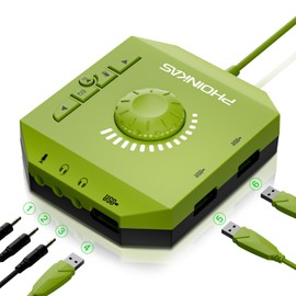 PHOINIKAS Sound Card, External USB, Audio Converter Adapter, External Sound Card, Volume Control, Tuning Tunes, USB Port, 3.5mm Jack/USB Jack Included, USB Sound Card, Stereo Audio Adapter Included,