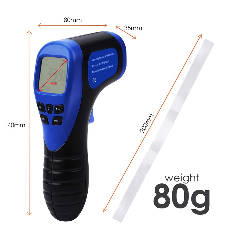 2.5-99999RPM Digital Laser Tachometer MAX/MIN Data Hold Function